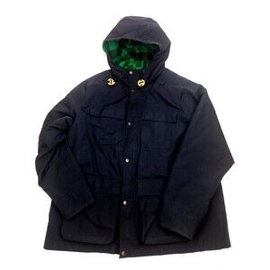 LL Bean Jacket Mens XXL Reg Black Wool Lined Parka Chore Coat Anorak Pockets